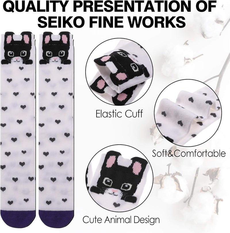 SDBING Kids Girls Knee High Socks Crazy Funny Gift Novelty Soft Cute Animal Dress Long Socks 6 Pairs - Image 5